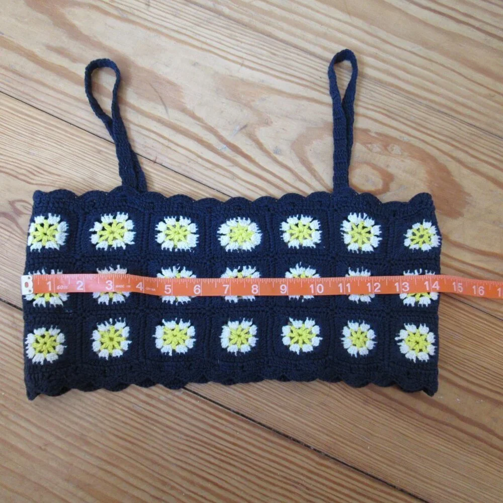 BP. Daisy Crochet Tank Top XS Navy Yellow White - Picture 8 of 10